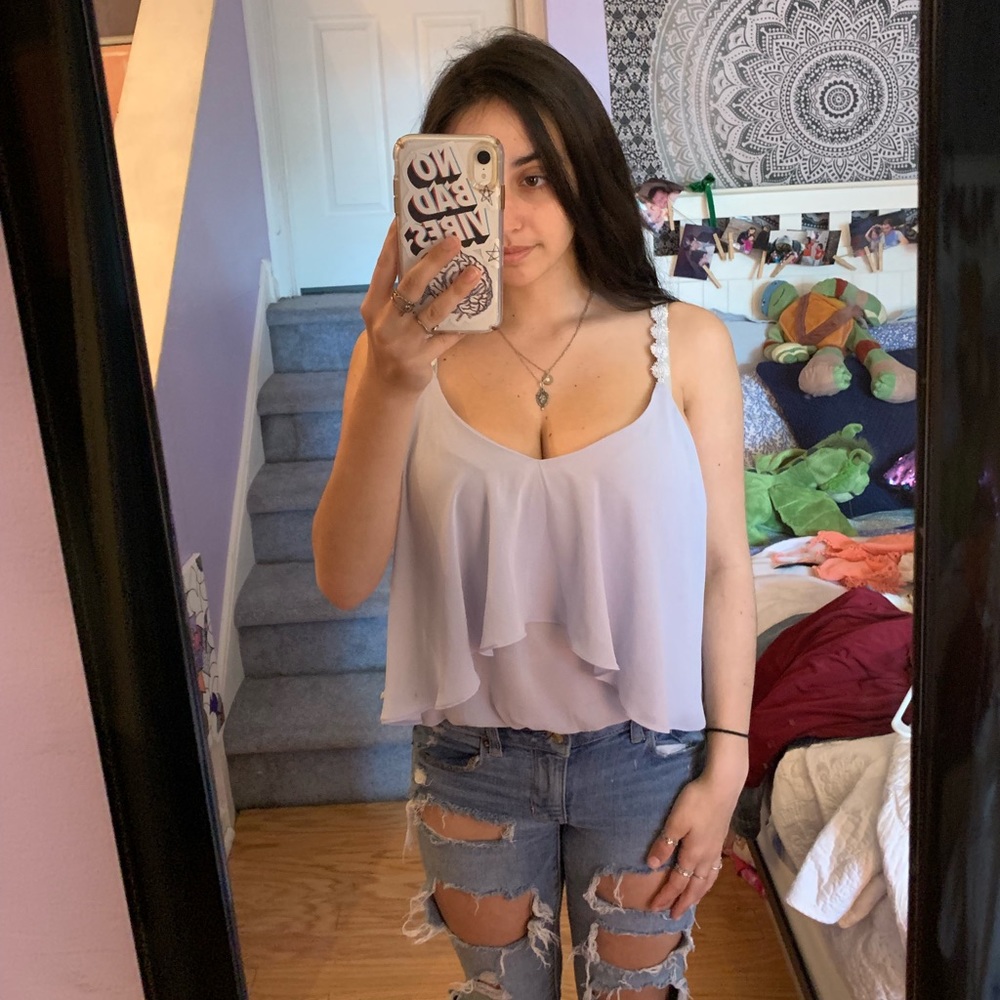 Baby blue tank top w/ flower straps!